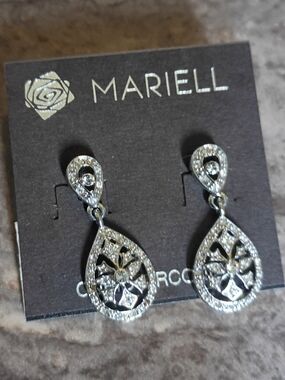 Mariell Silver-Tone Teardrop Filigree Dangle Earrings - Silver
